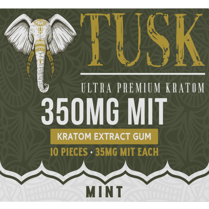 Tusk Mint Kratom Extract Gum 10ct with 35mg MIT per piece.